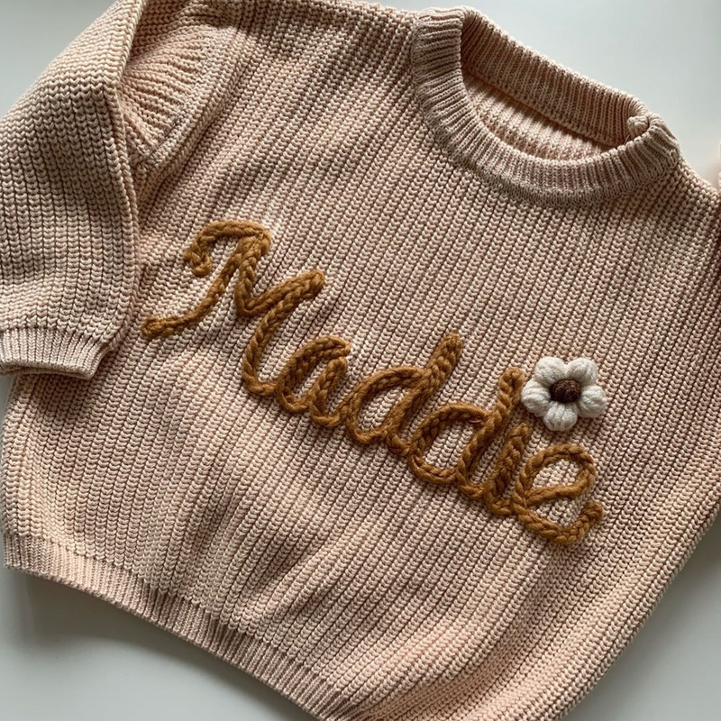 Handgestrickter personalisierter Strickpullover aus 100% Baumwolle